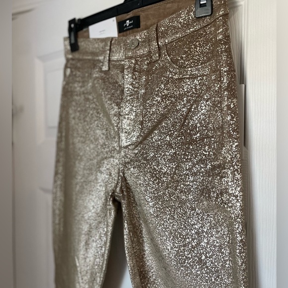 NWT 7 For All Mankind Gold Shimmer Textured Pants - Picture 7 of 8
